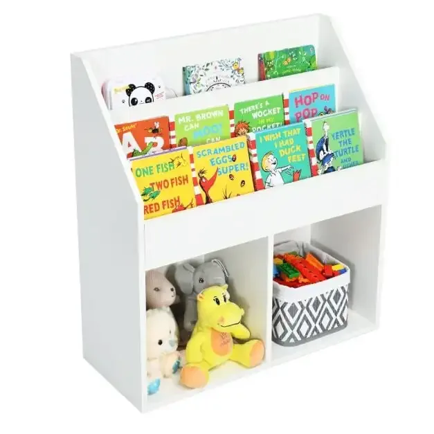 Детска етажерка за книги и играчки с 3 нива и 2 рафта, бяла, снимка 5