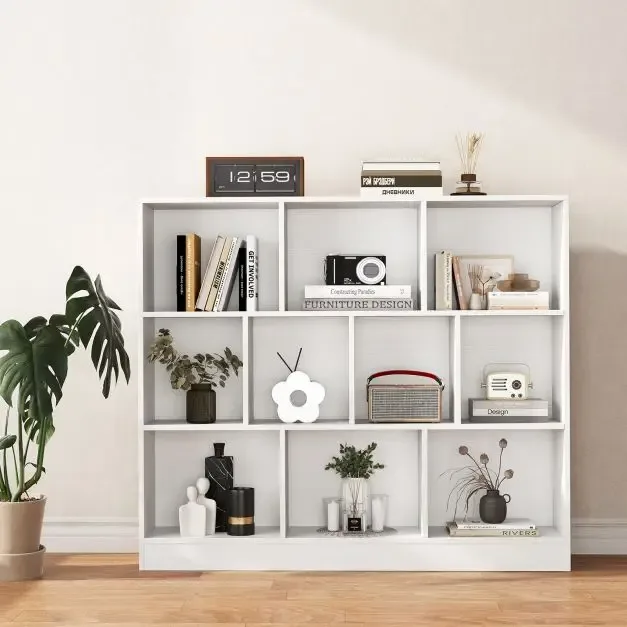 Етажерка с 10 кубични отделения и 2 комплекта против преобръщане, 120 × 24 × 104 см, бяла, снимка 6