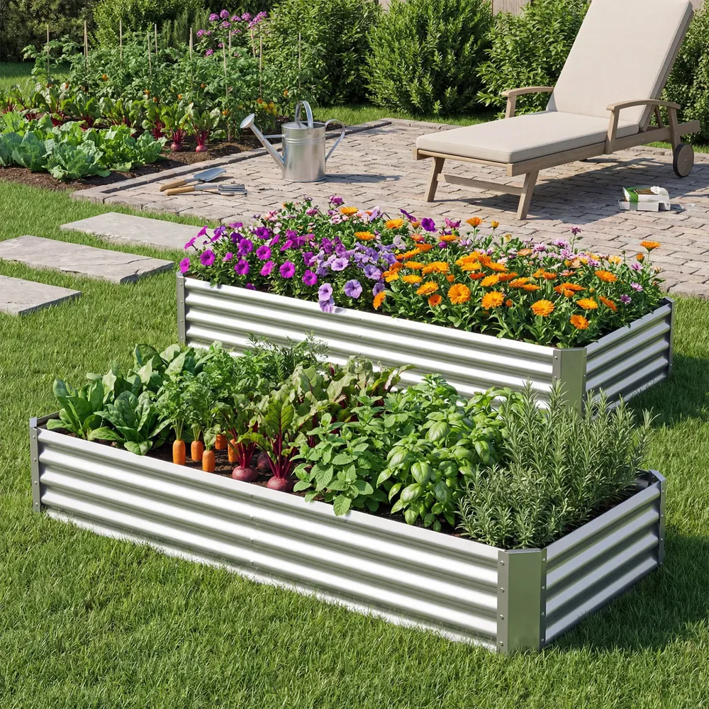 Поцинкована повдигната леха 183 × 91 × 30 см с отворено дъно, сребриста, снимка 3