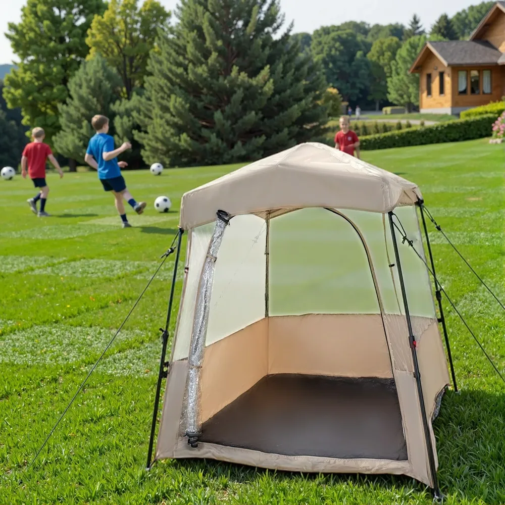 Pop-up спортна палатка с прозрачен PVC купол за риболов и къмпинг, 183 см, кафява, снимка 4