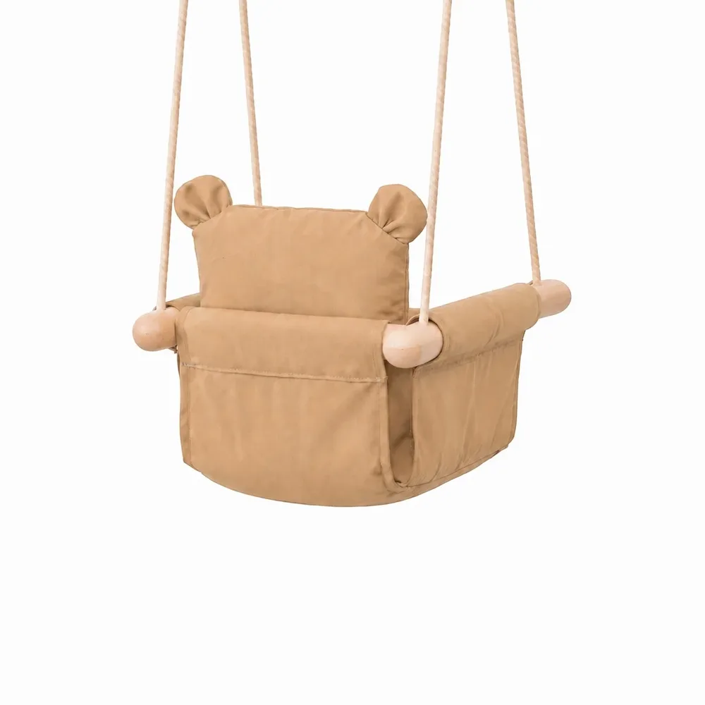 Детска дървена люлка мече – мека памучна седалка, до 30 кг, 28×28×196 см, снимка 4