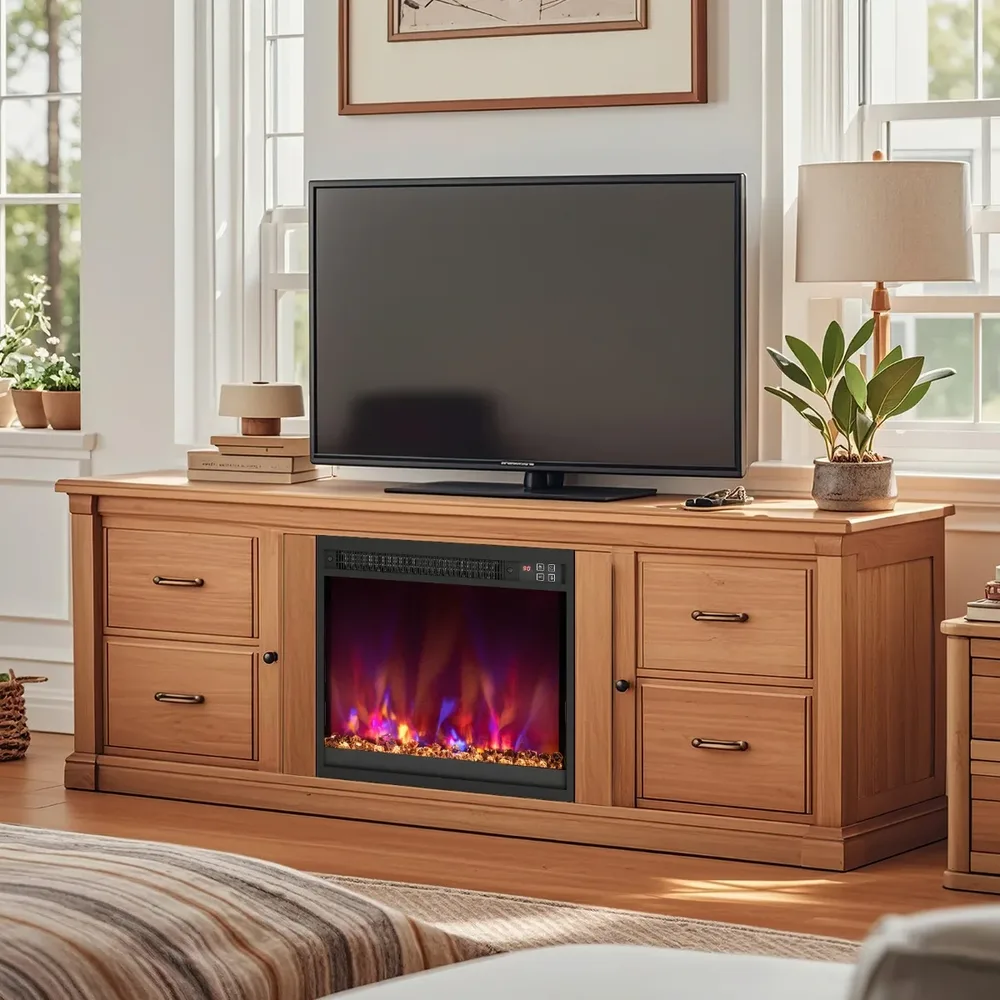 Вграждаема електрическа камина 18 инча, 1500 W, с дистанционно и таймер 0,5–9 ч, черна, снимка 6