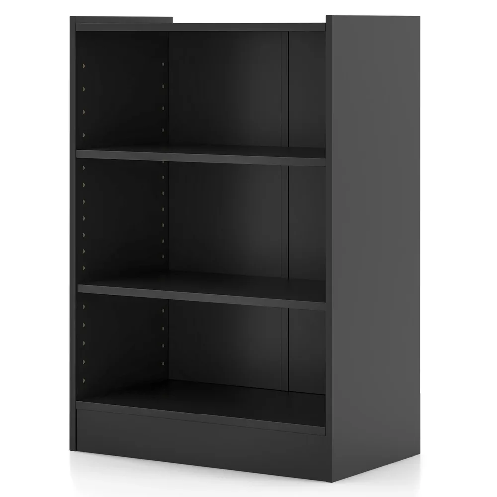 Отворена етажерка за книги на 3 нива с регулируеми рафтове, черна
