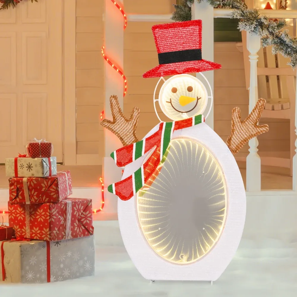 Светещ 2D снежен човек с шапка и шал, 75 LED светлини, ефект „безкраен тунел“, снимка 7