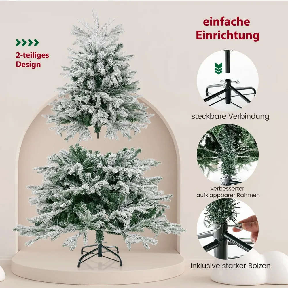 Изкуствена заснежена елха със 688 смесени върха и 200 LED светлини, 146 см, снимка 5