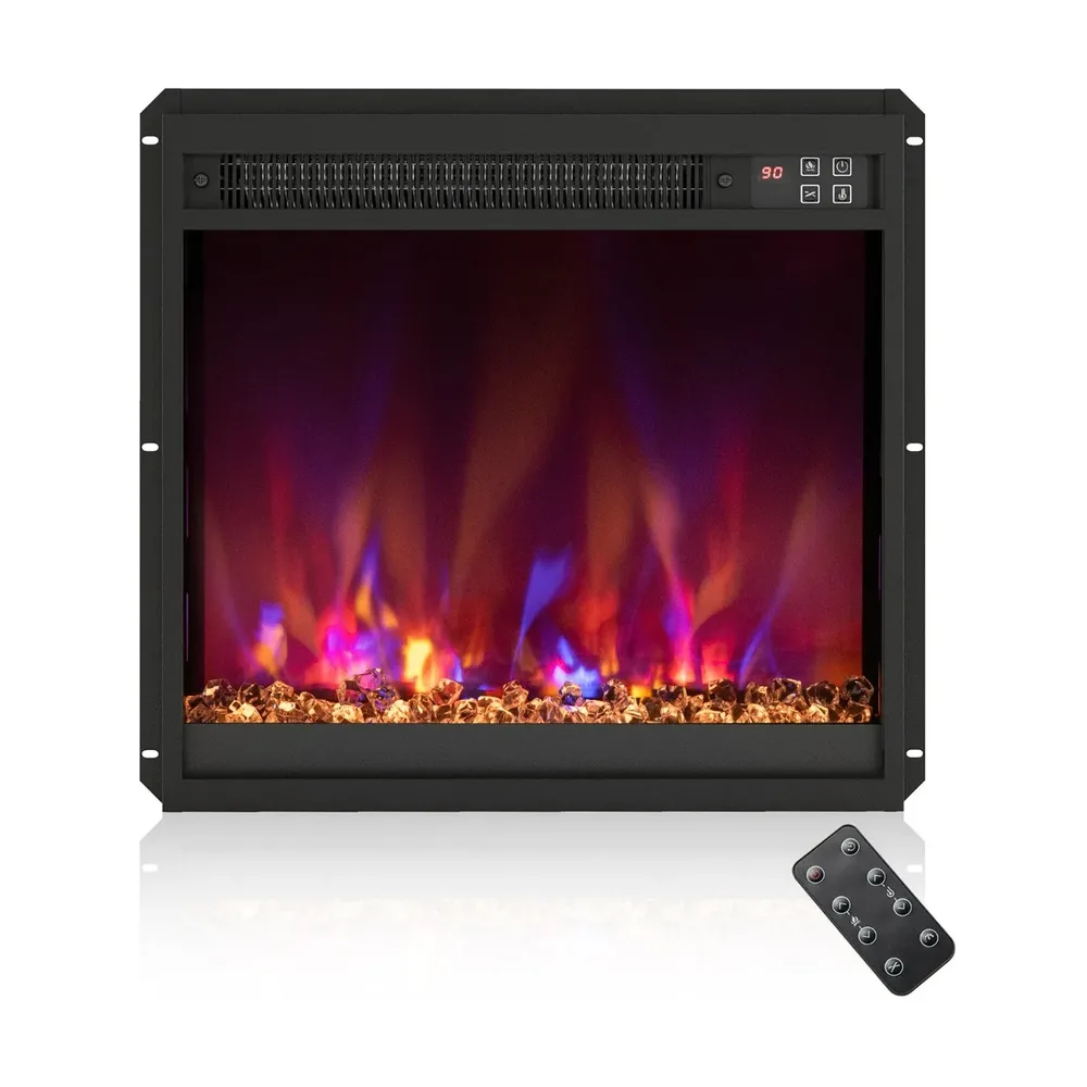 Вграждаема електрическа камина 18 инча, 1500 W, с дистанционно и таймер 0,5–9 ч, черна