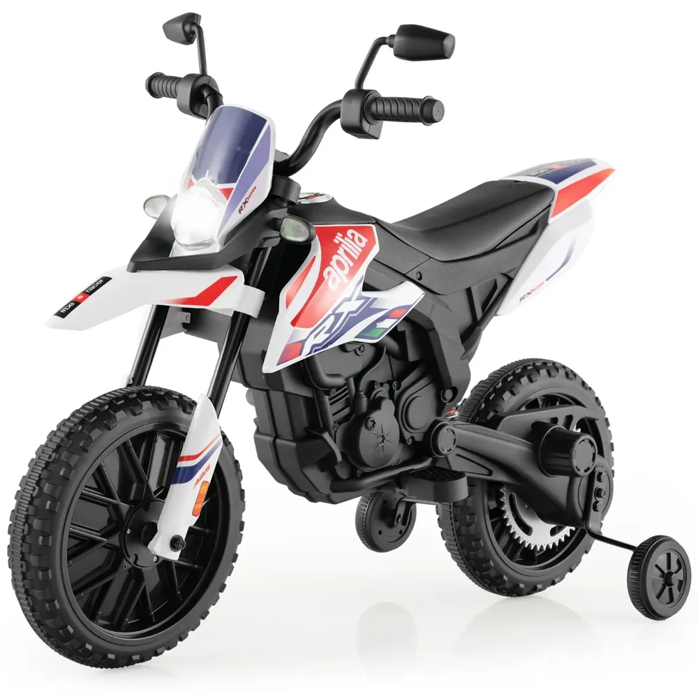 Детски електрически мотор Aprilia 12V с помощни колела, музика и фар, бял, снимка 8