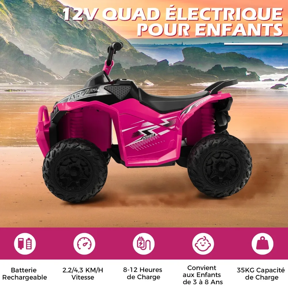 Детски електрически квадроцикъл 12V с клаксон, музика и LED светлини, розов, снимка 3