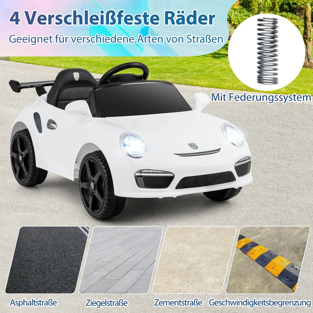 Детска електрическа кола Porsche 12 V с дистанционно и плавен старт, бяла, снимка 3