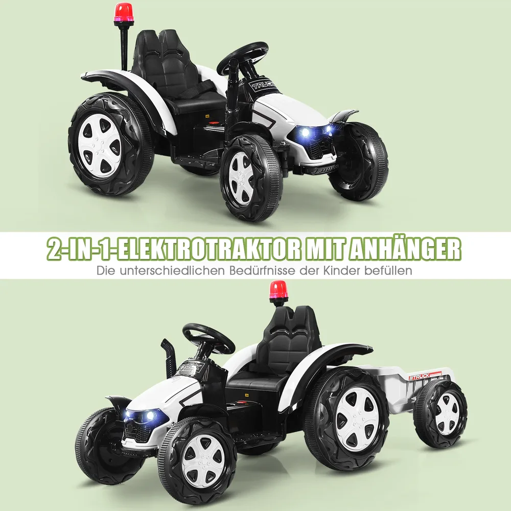 Детски електрически трактор 12V с ремарке и дистанционно 2.4G, бял, снимка 8