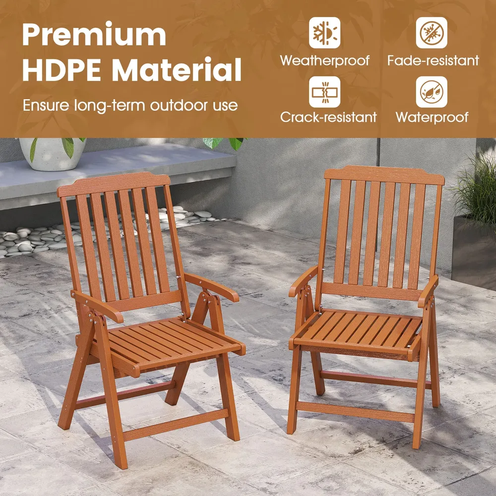 Сгъваем градински стол от HDPE с подлакътници, кафяв, снимка 6