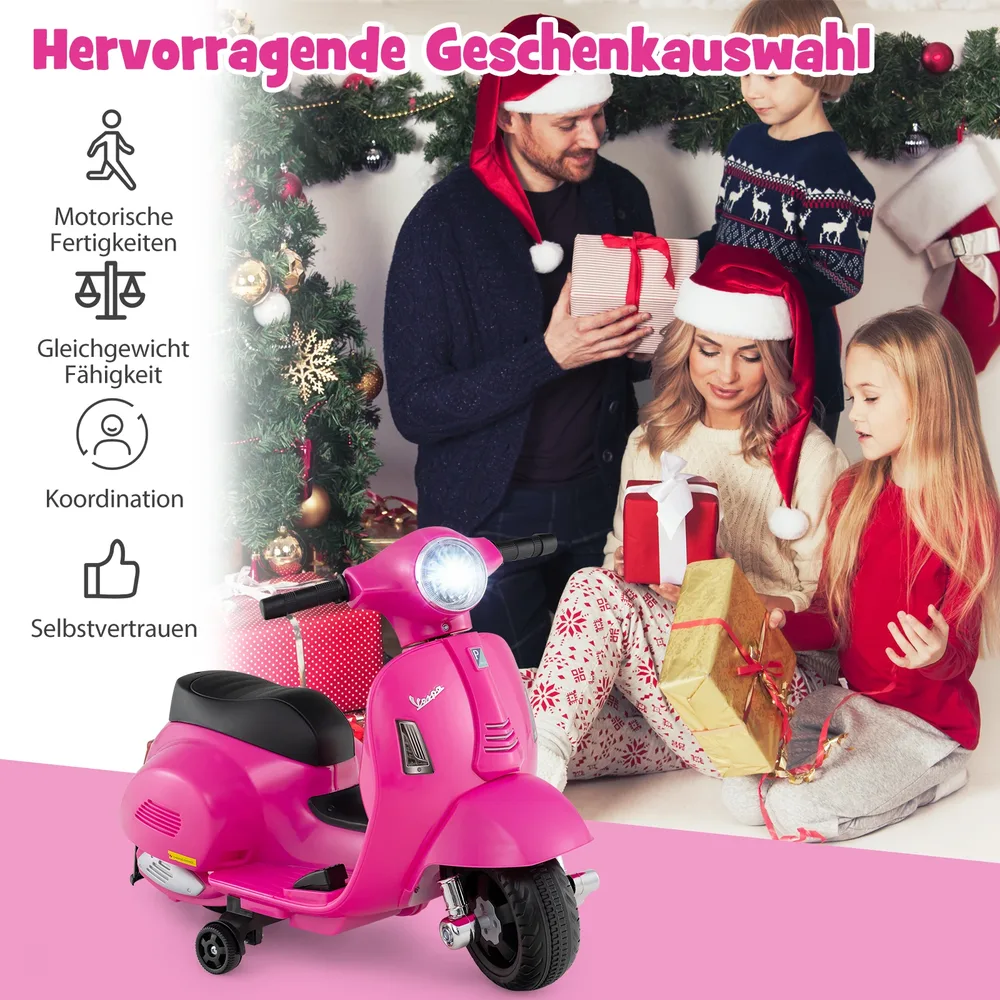 Детски електрически мотор Vespa 6V с LED фар и помощни колела, розов, снимка 7