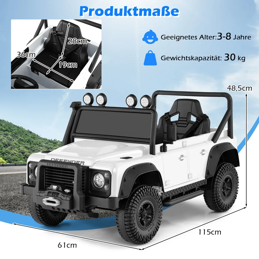 Детска електрическа кола Land Rover Defender с дистанционно за родителите, бяла, снимка 4