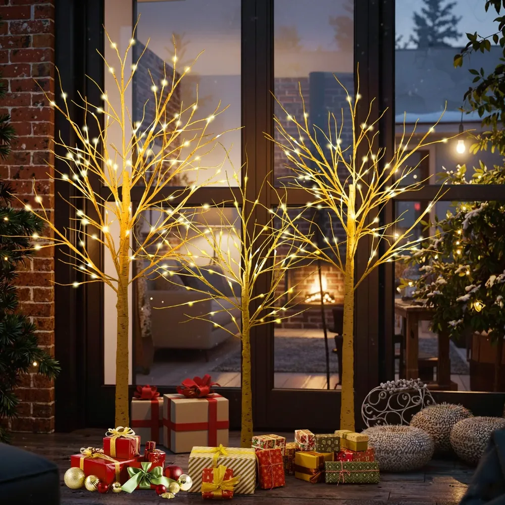 Комплект от 3 изкуствени брези с вградени LED светлини, 120/150/180 см, бели, снимка 7