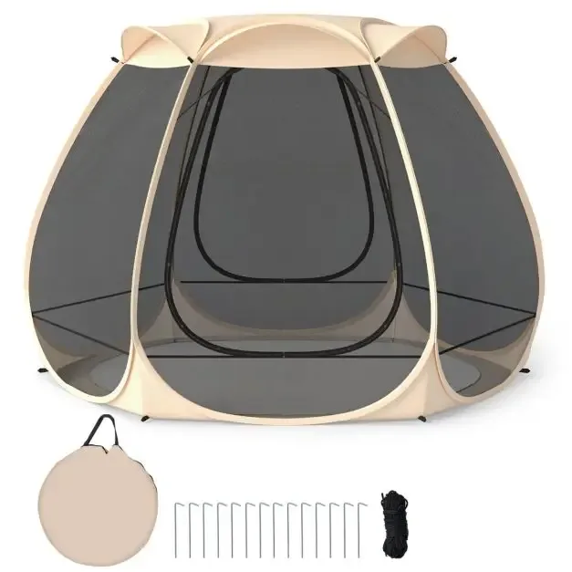 Pop-up палатка с мрежа против комари от всички страни, за 4–6 души, 310 × 270 см, бежова