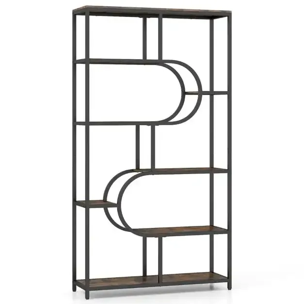 Индустриална U-образна етажерка с 8 открити рафта, 95 × 30 × 175 см, кафява