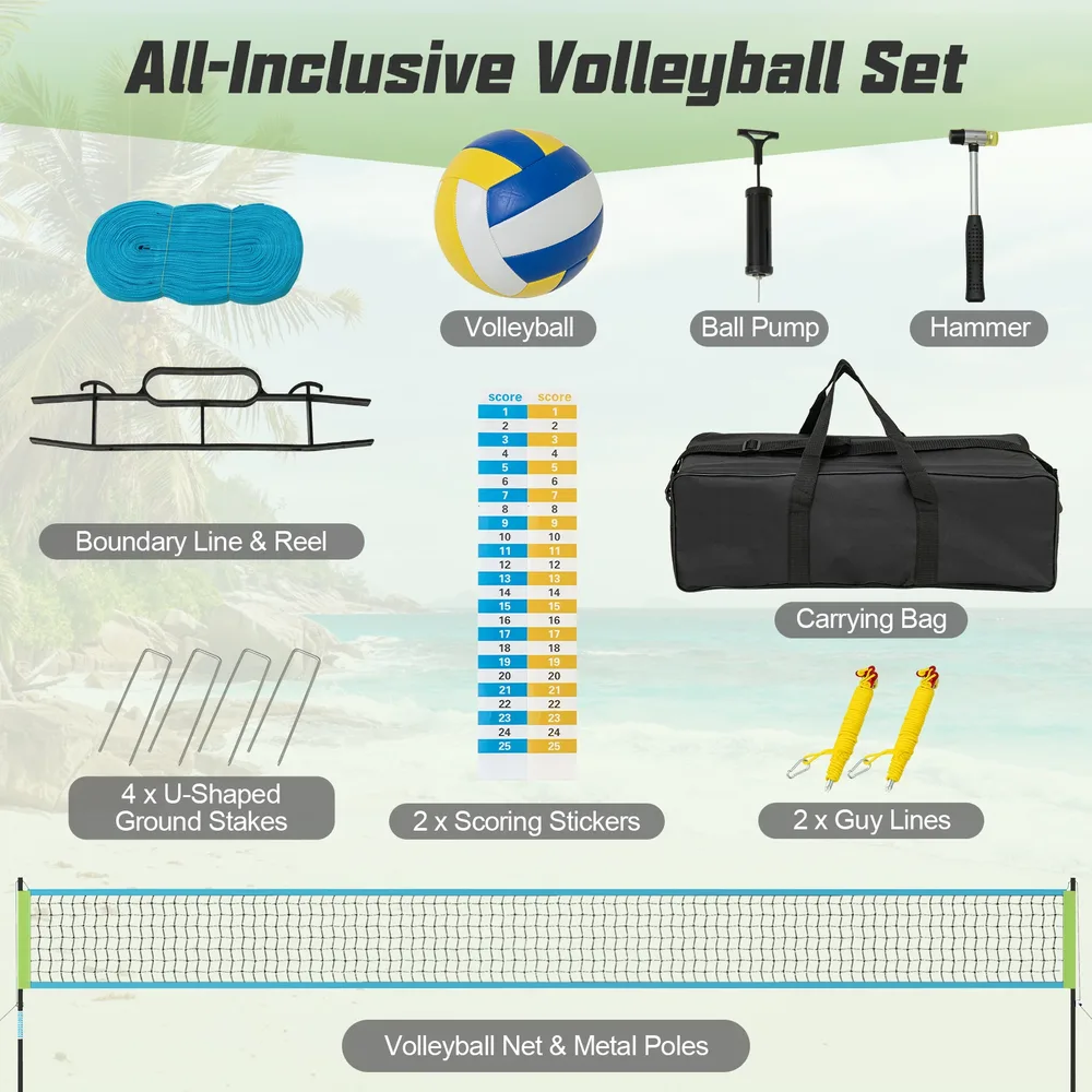 Преносим волейболен комплект за открито с усилена мрежа и метални стълбове, зелен, снимка 7