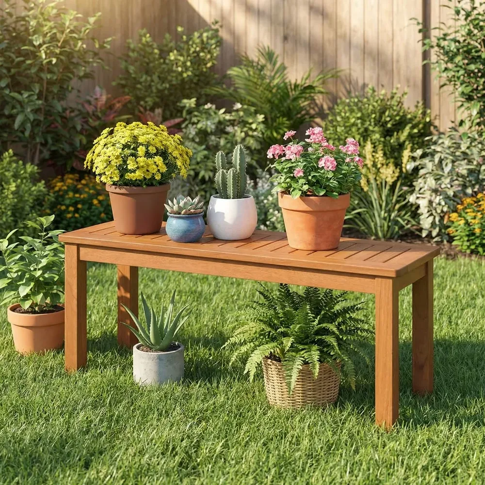 Двуместна градинска пейка от масивно дърво с летвена седалка, 120 × 30,5 × 47 см, снимка 2