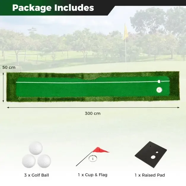 Постелка за пътинг 300 × 50 см с изкуствена трева, 2 дупки, чаша с флагче и 3 топки, снимка 5