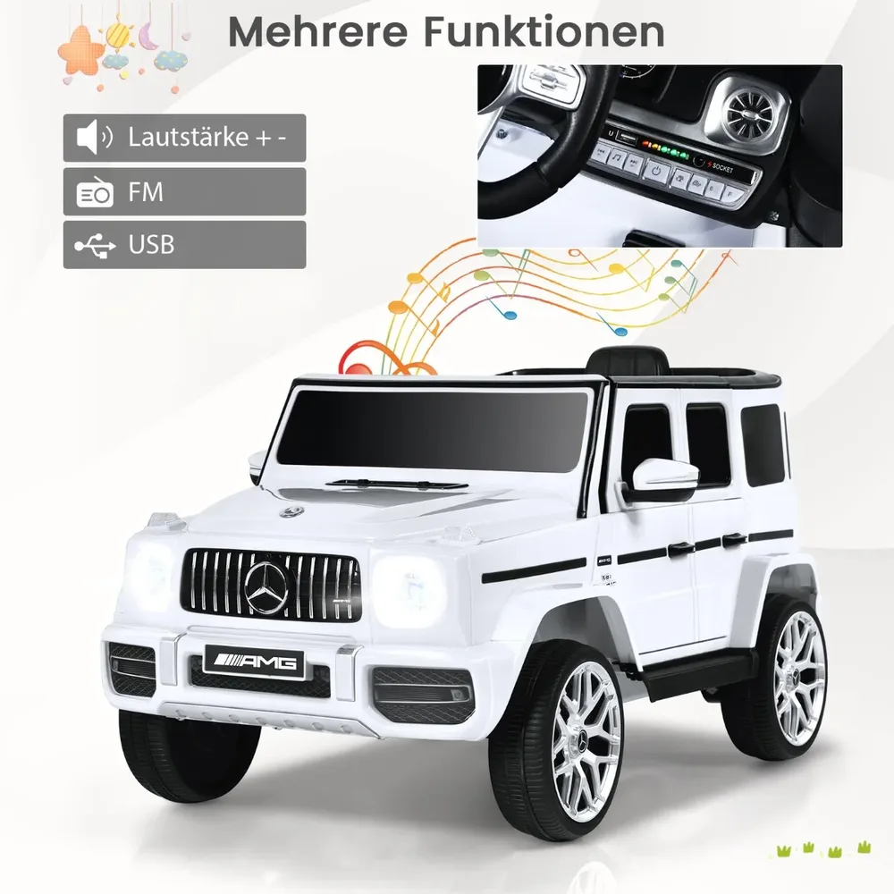 Детска електрическа кола Mercedes-Benz G63 12V с музика и фарове, бяла, снимка 2