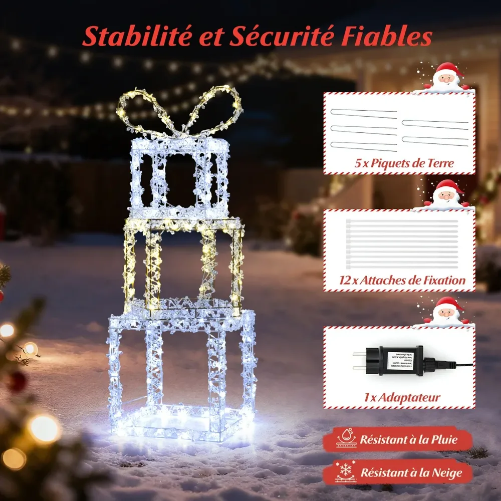 Комплект от 3 подреждащи се светещи подаръчни кутии с LED светлини и акрилни кристали, снимка 2