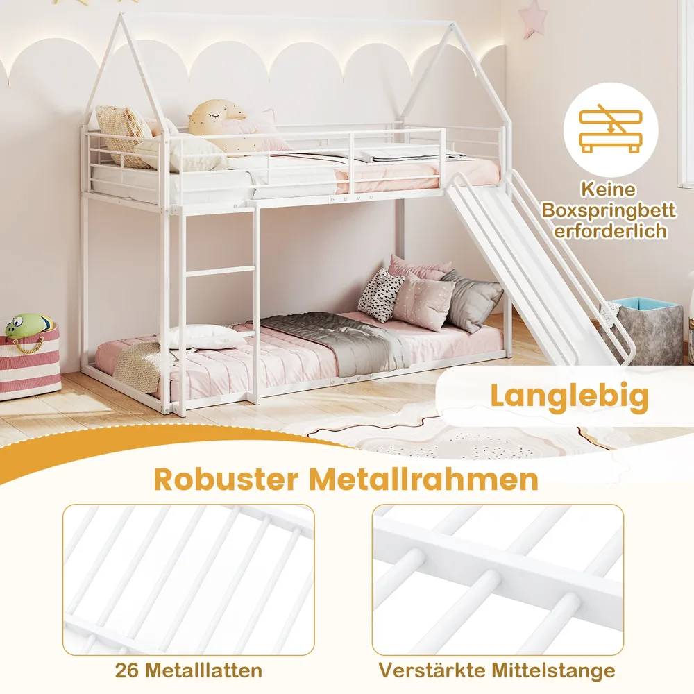 Детско легло на височина във формата на къща с пързалка и стълба, 90 × 200 см, бяло, снимка 8