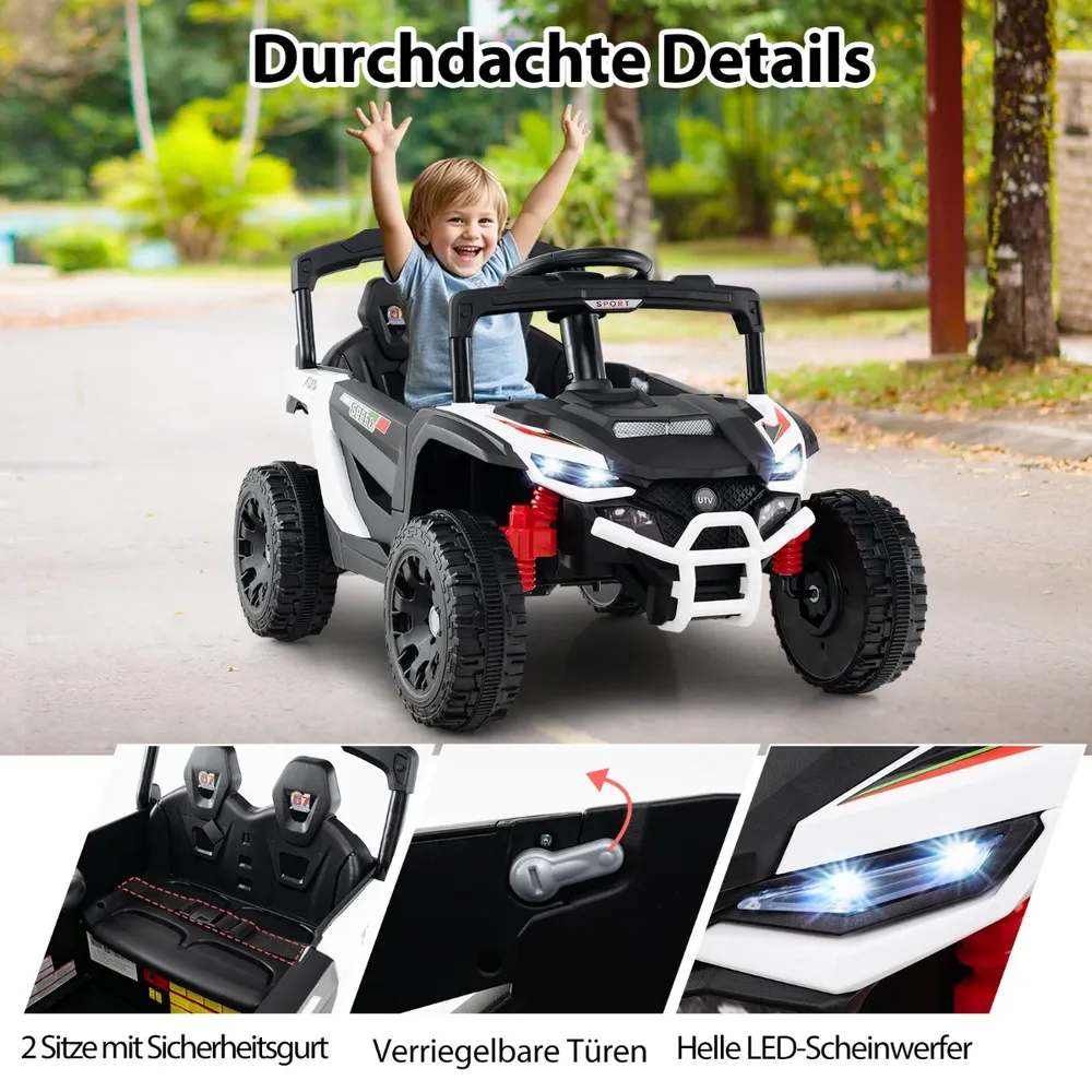 Детска електрическа кола UTV 12 V с дистанционно управление, бяла, снимка 2