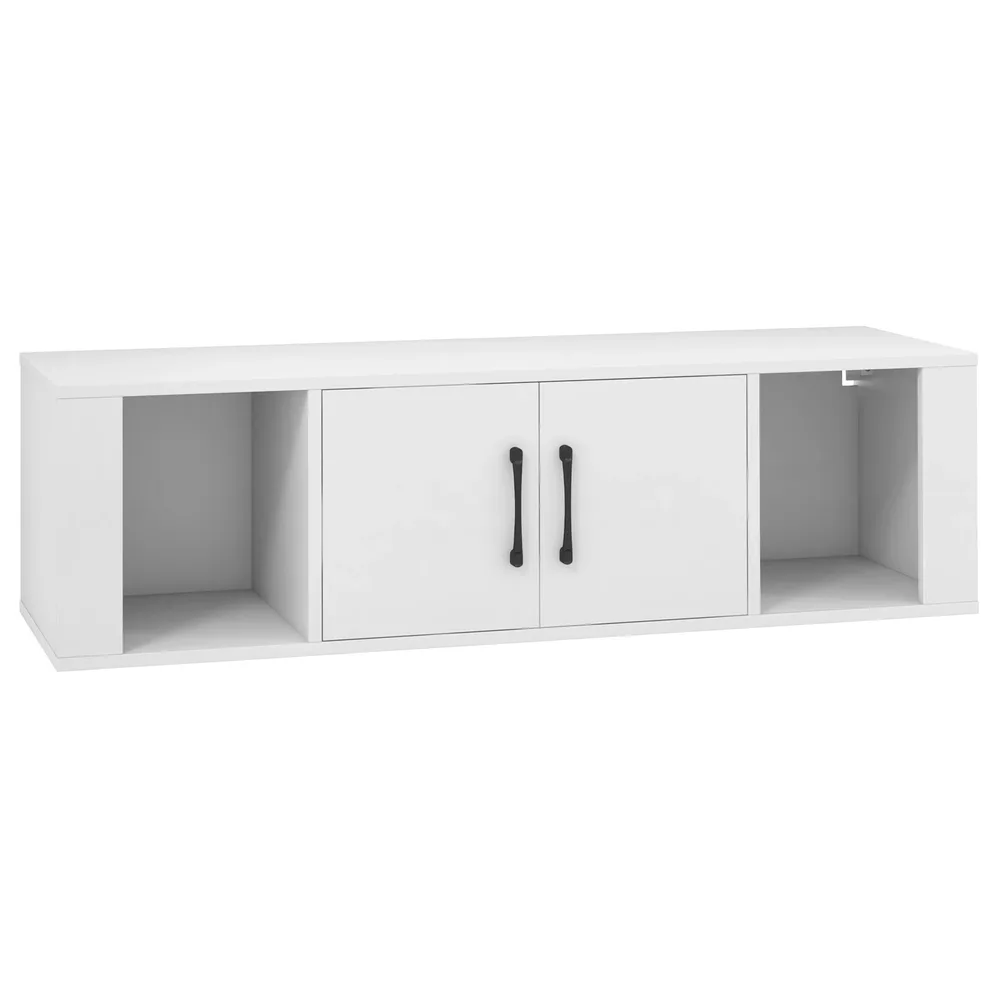 Висящ шкаф с 2 врати и 2 отворени отделения, 108 × 33 × 30,5 см, бял