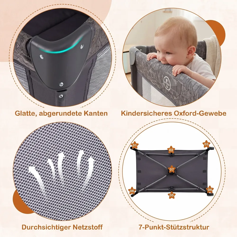 Бебешка кошара 5 в 1 с люлка и повивалник за съвместен сън, сива, снимка 4