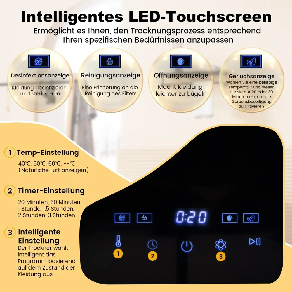 Компактна сушилня 2,5 кг, 800 W, с LED сензорен екран и барабан от неръждаема стомана, снимка 5