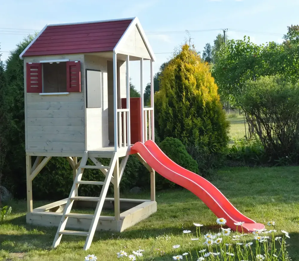 Детска къща за игра Summer Adventure House с платформа и пързалка, снимка 2