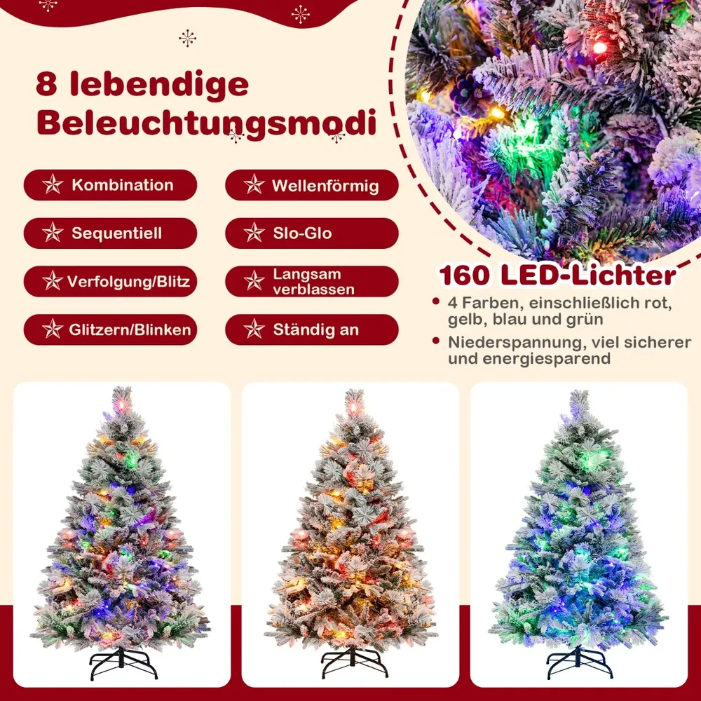 Изкуствена заснежена елха със 160 LED светлини в 4 цвята и 8 режима, 136 см, снимка 5