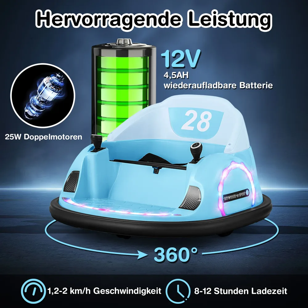 Детска електрическа бъмпер кола 12V с въртене на 360° и дистанционно, синя, снимка 7