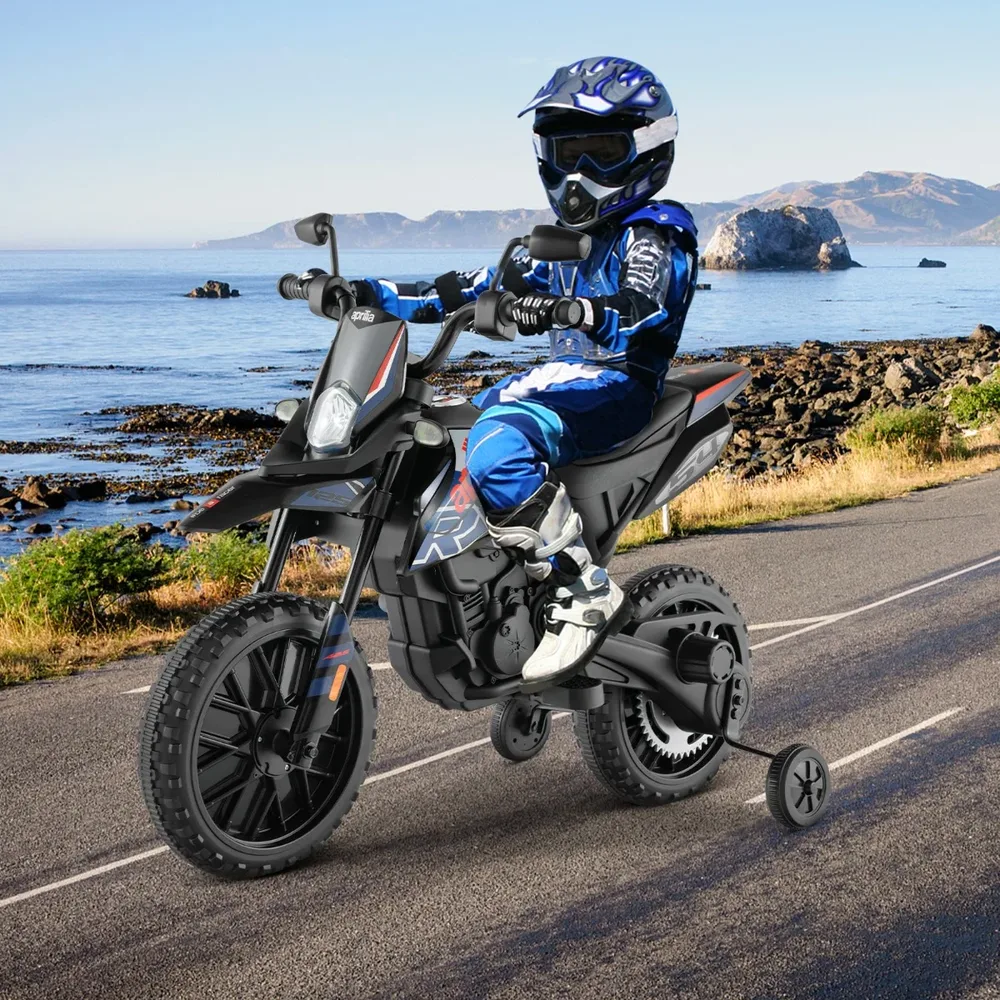 Детски електрически мотор Aprilia 12V с помощни колела, музика и фар, син, снимка 7