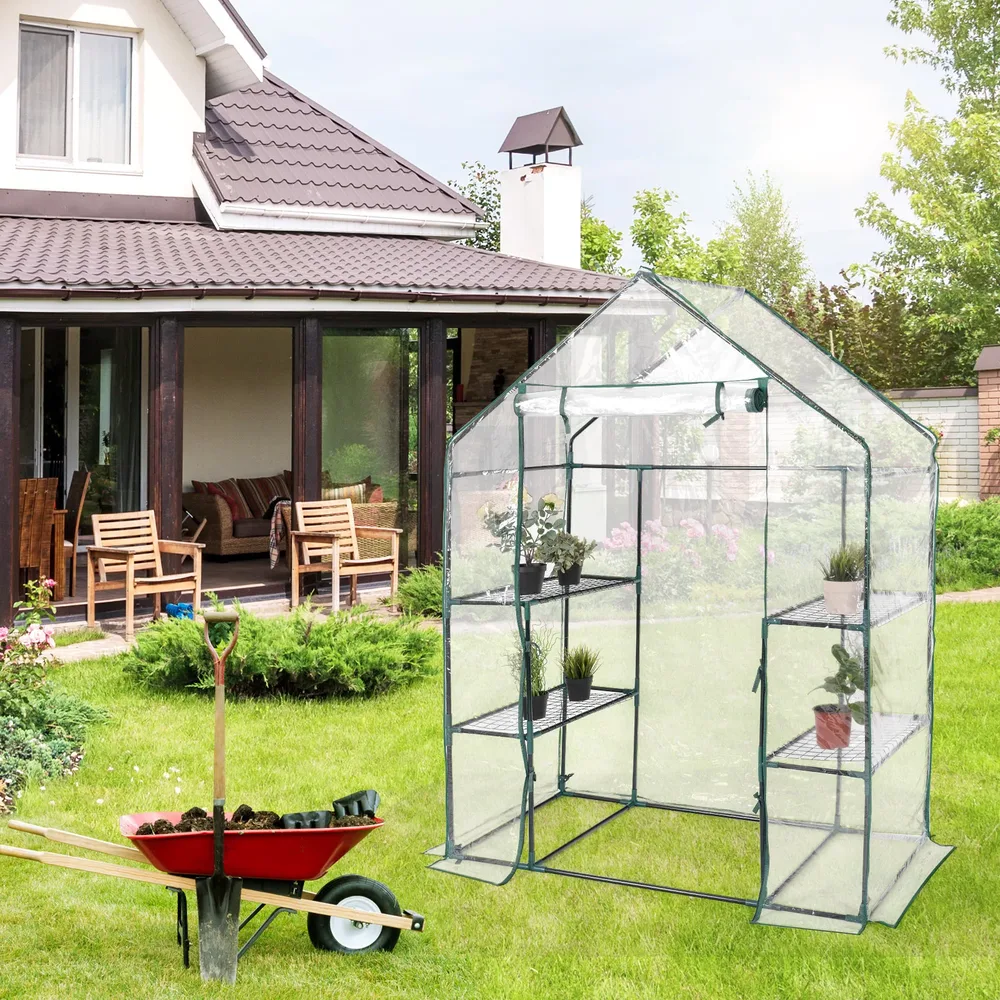 Оранжерия с PVC фолио и рафтове за растения, 143 × 73 × 195 см, снимка 2