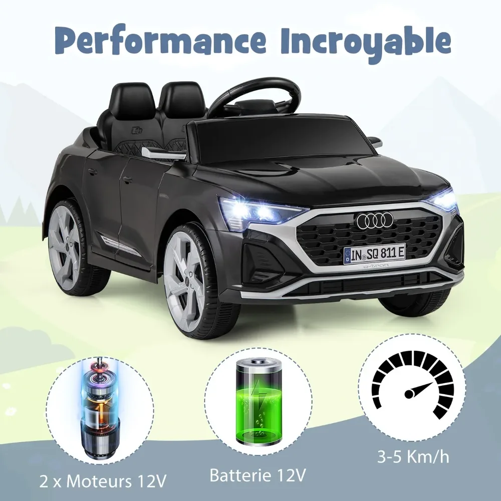 Детска електрическа кола Audi SQ8 12V с дистанционно, LED светлини и музика, черна, снимка 7