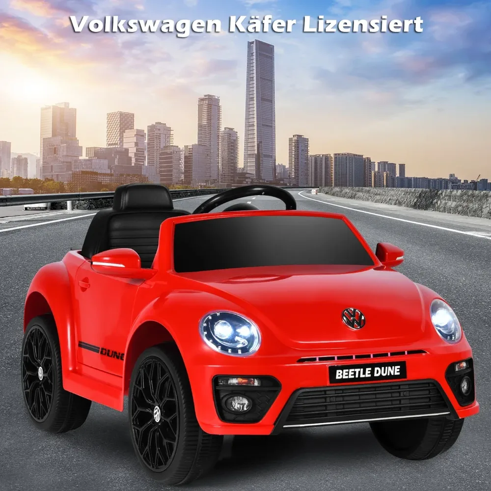 Детска електрическа кола VW Beetle с музика, 2 режима на светлини и дистанционно, червена, снимка 2