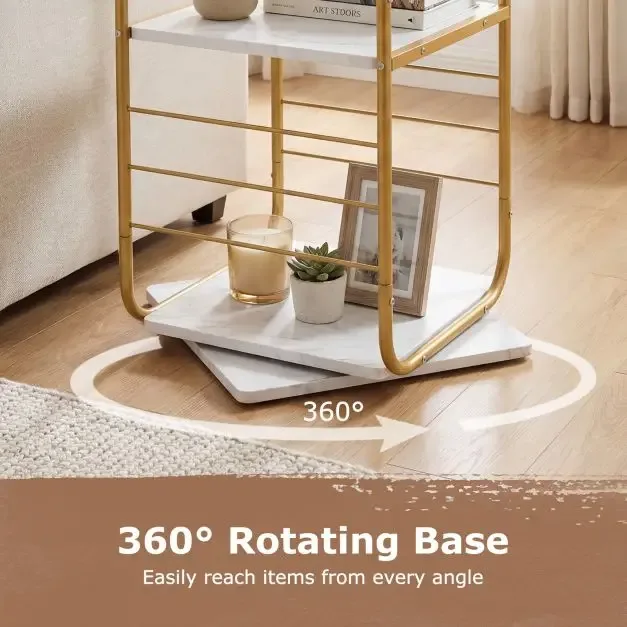 Въртяща се 4-етажна етажерка за книги 360° с метална рамка, 115 см, златиста, снимка 8