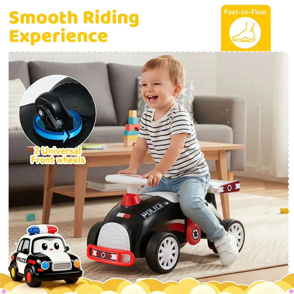 Детска кола за каране с краката с музика и място за съхранение, черна/червена, снимка 7