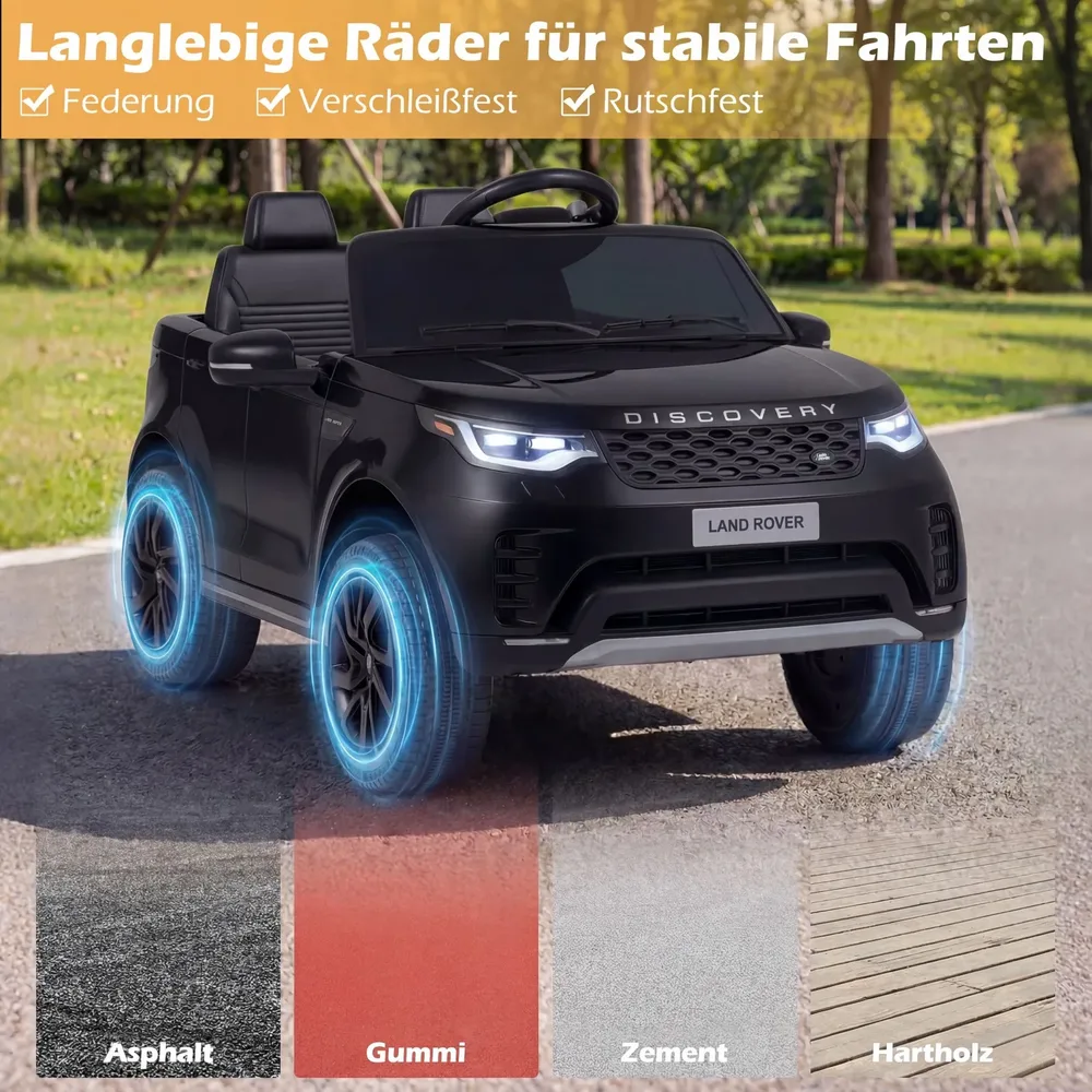 Детска електрическа кола Land Rover 12 V с окачване, LED светлини и музика, черна, снимка 4