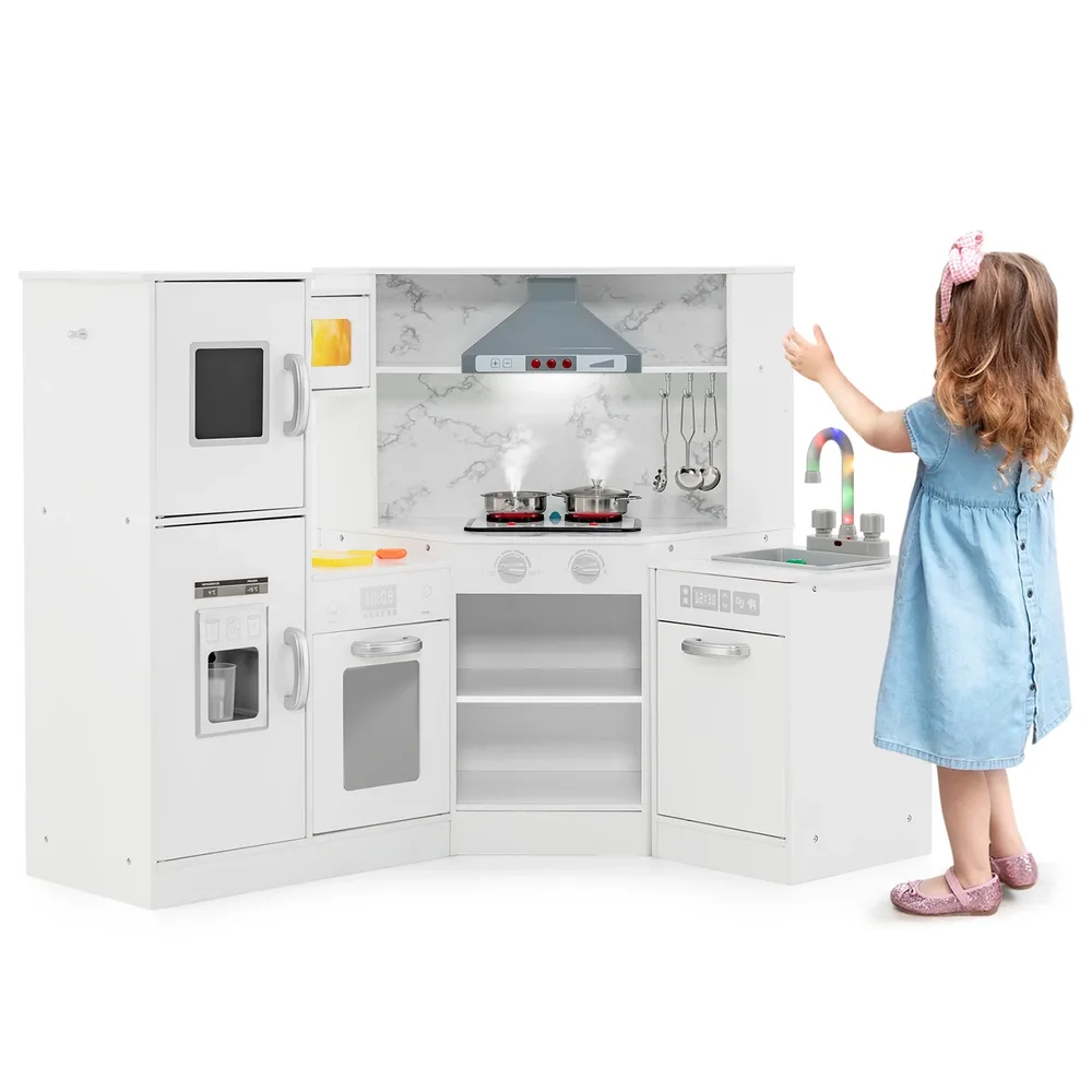 Детска ъглова кухня за игра с отделна мивка, бяла, снимка 3