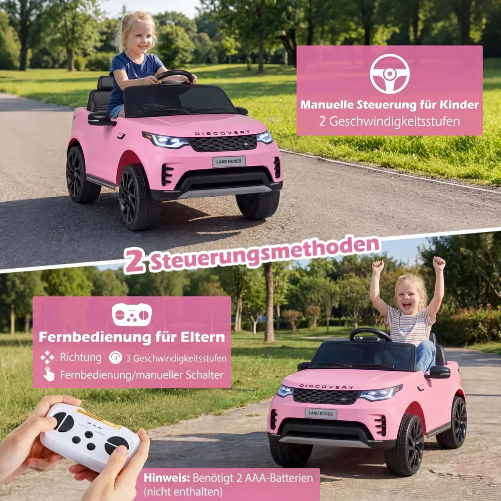 Детска електрическа кола Land Rover 12 V с окачване, LED светлини и музика, розова, снимка 5