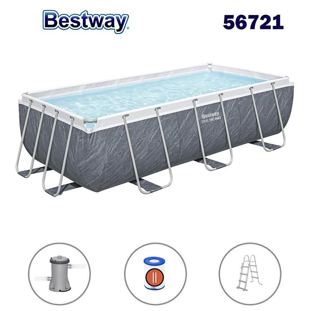 Басейн с конструкция, сглобяем, 404 × 201 × 100 см, Bestway 56721 Power Steel, с филтърна помпа и стълба