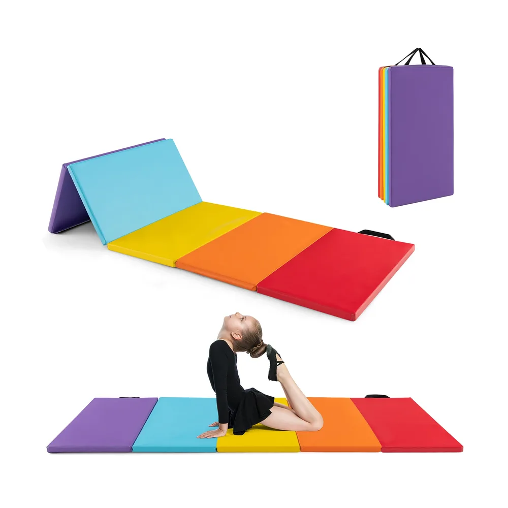 Детска сгъваема гимнастическа постелка от 5 секции 200 × 75 см, многоцветна