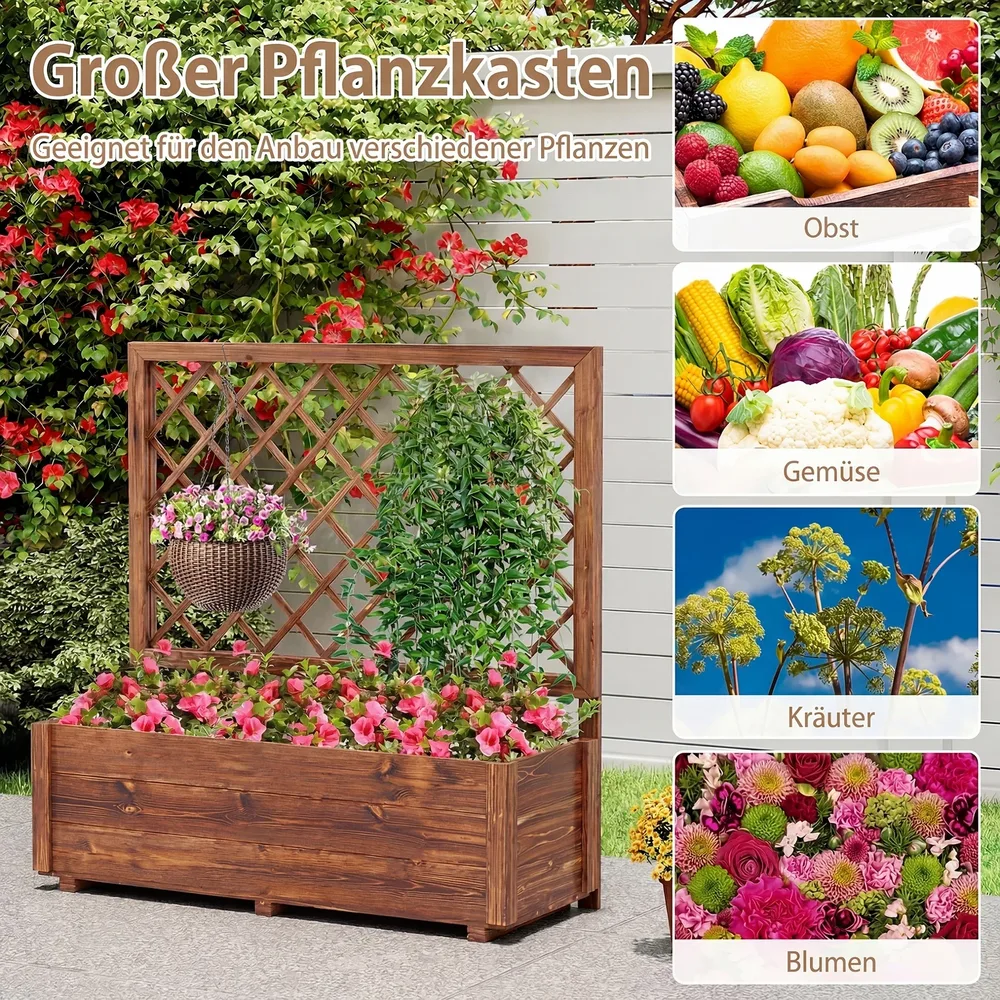 Дървена повдигната леха с решетка за катерещи растения и дренажни отвори, оранжева, снимка 8