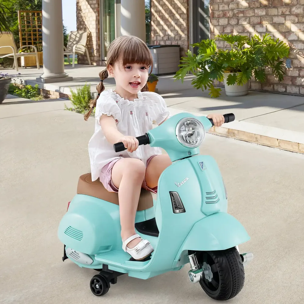 Детски електрически мотор Vespa 6V с LED фар и помощни колела, син