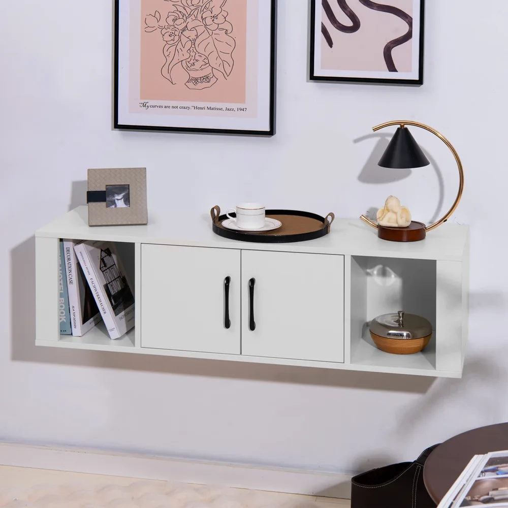 Висящ шкаф с 2 врати и 2 отворени отделения, 108 × 33 × 30,5 см, бял, снимка 8
