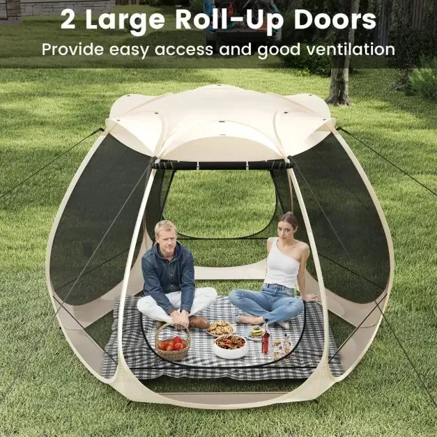 Pop-up палатка с мрежа против комари от всички страни, за 4–6 души, 310 × 270 см, бежова, снимка 6