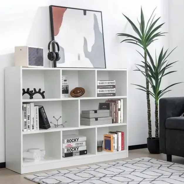 Етажерка с 3 нива и 8 отворени кубични отделения, 122 × 32 × 93 см, бяла, снимка 2