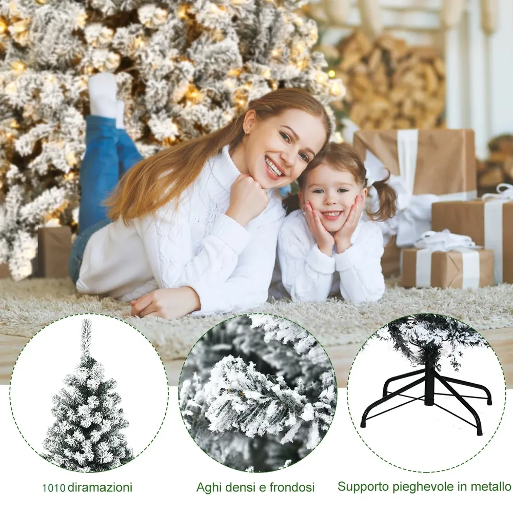 Изкуствена заснежена елха с LED светлини и метална стойка, 225 см, снимка 7